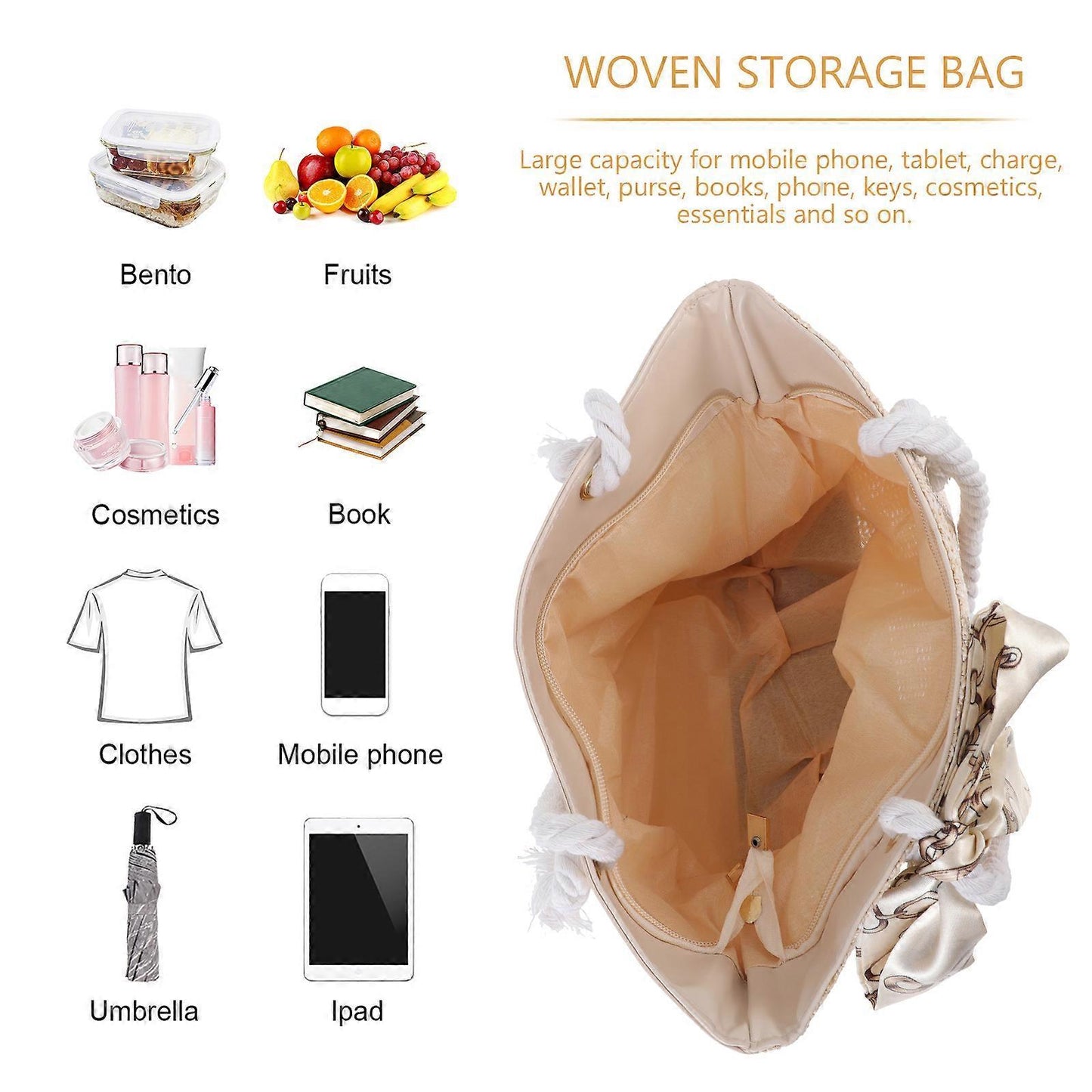 Whitehaven Straw Tote - interior detail