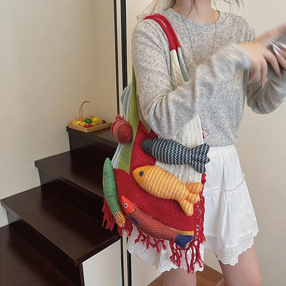 Ningaloo Reef - Boho Fringe Tote Red