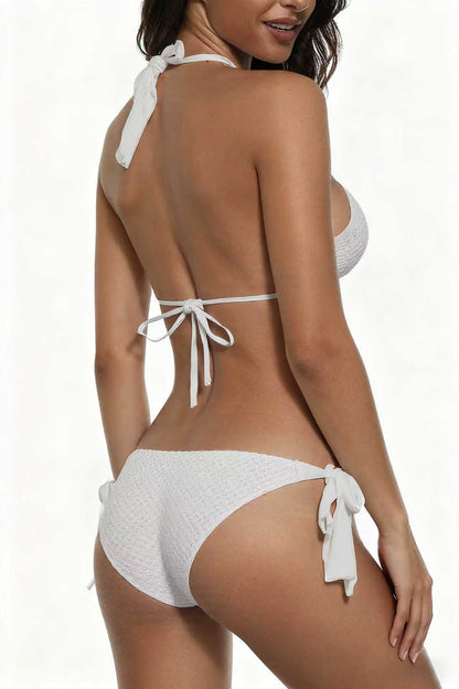 Shelly Beach white bikini back view, tie detail