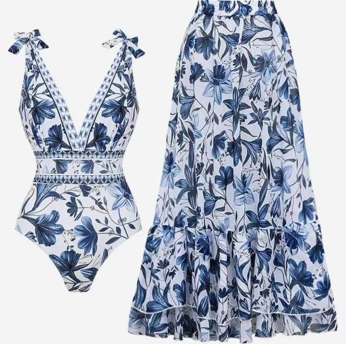 Palm Beach set flat lay showing both the one-piece swimsuit and matching maxi dress