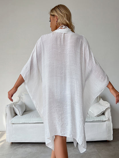 Back view of the Airlie Breeze oversized beach shirt in White Pearl – Solaríe